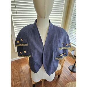 Vintage Charmade 100% Linen Open Blazer Jacket Women's Size 11/12 Coastal